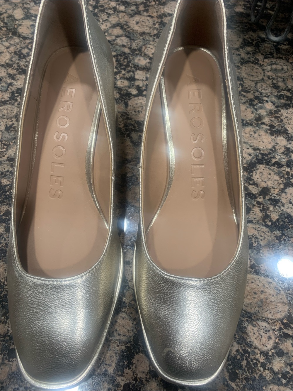 AEROSOLES Metallic Gold Square-Toe Ballet Flats